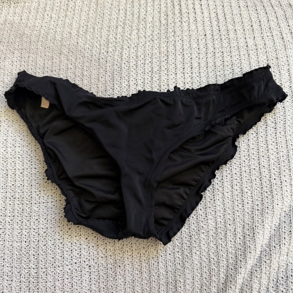 Victorias Secret The Ruffle Cheeky Bikini Bottom Black Ruched Back Swim Medium